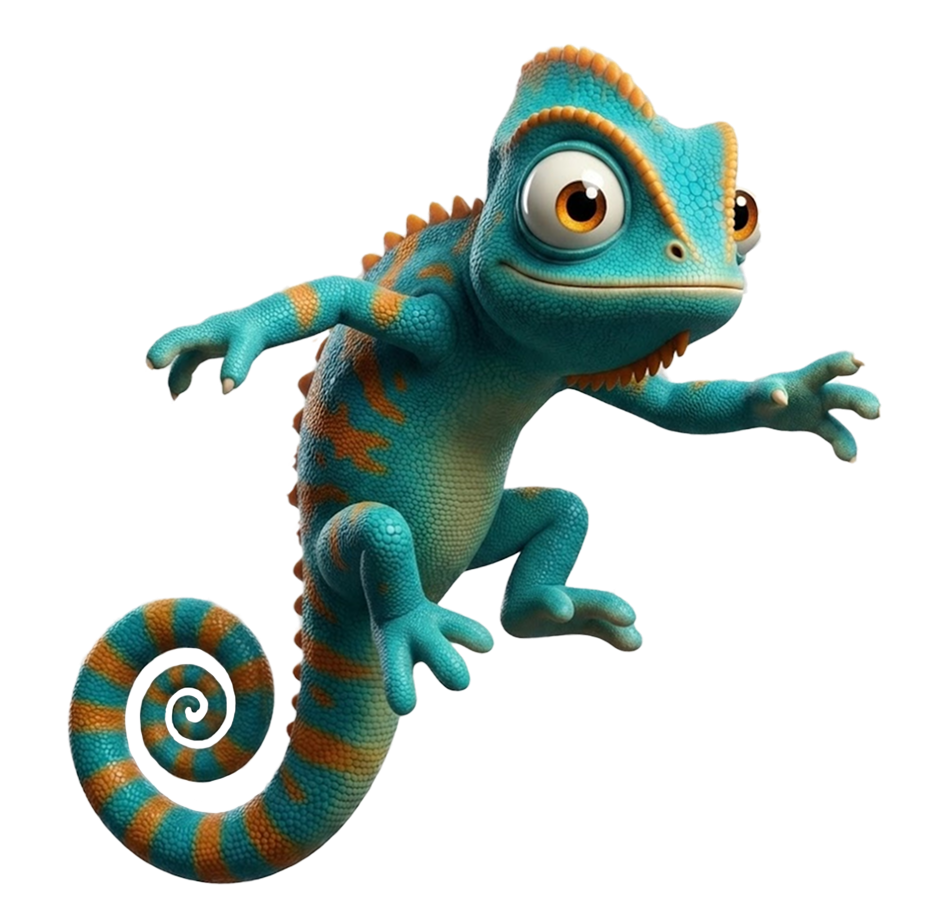 Chameleon landing on cracked surface